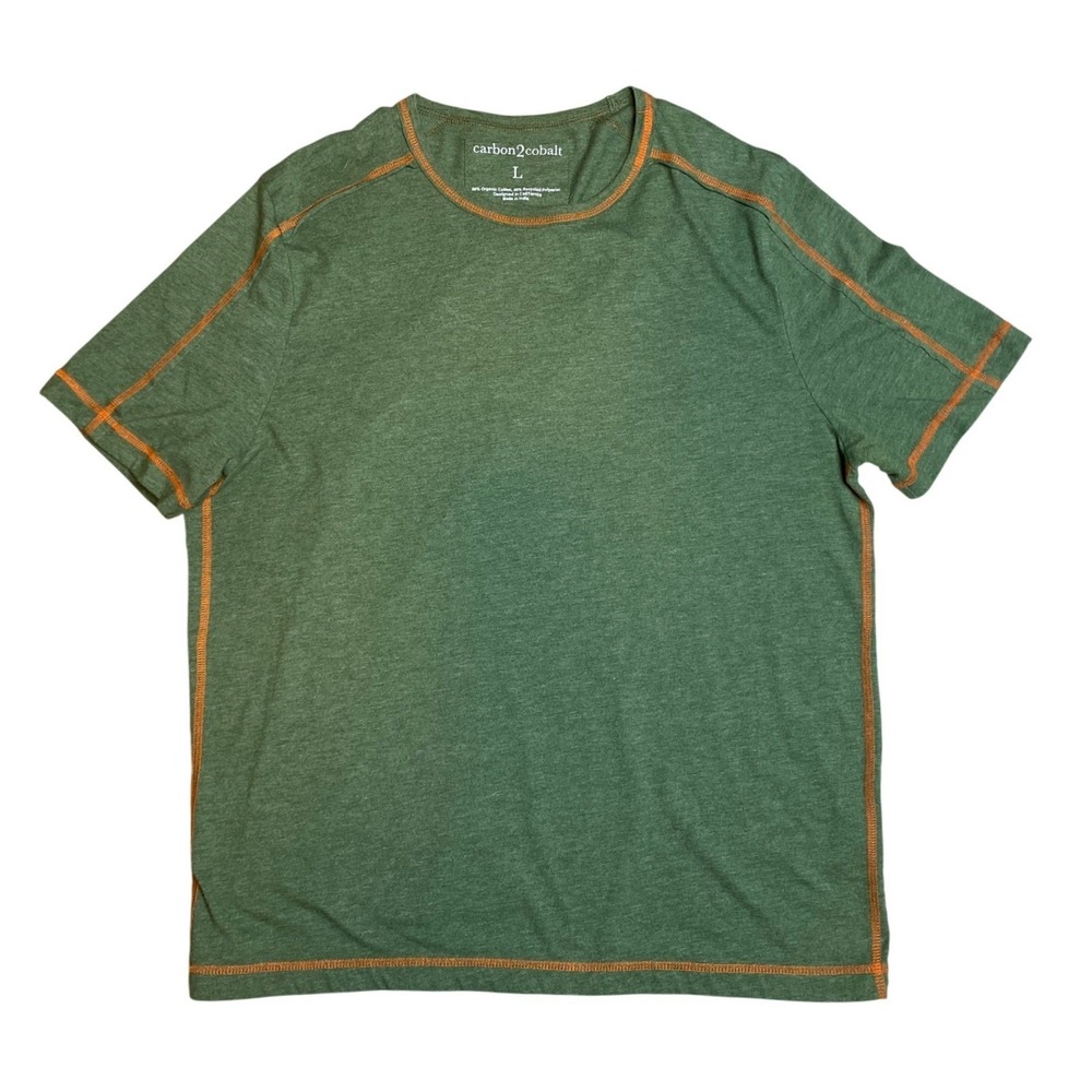 Carbon2Cobalt Mens Large Green Organic Cotton Blend Contrast Stitch T-Shirt
